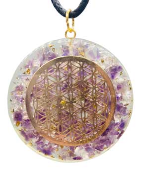 (image for) Orgonite Flower of Life Pendant with Amethyst & Quartz